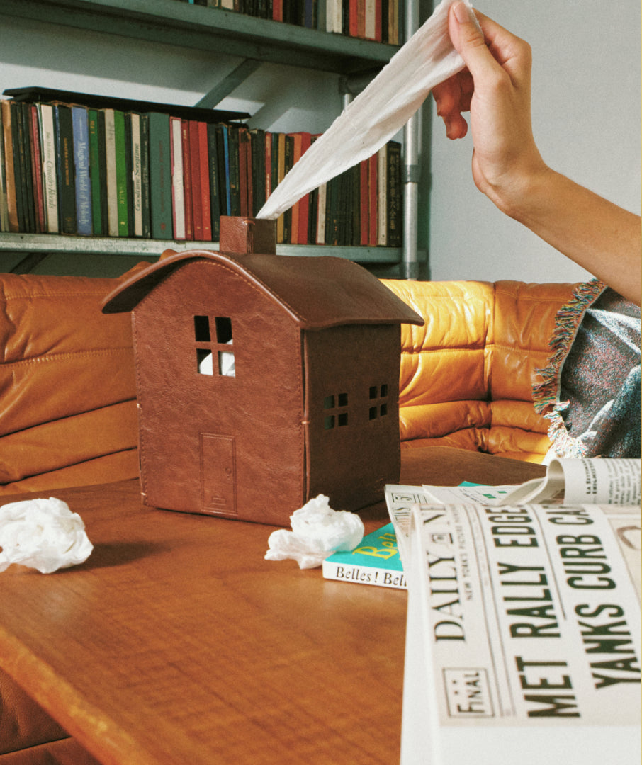 Leather House Tissue Case Brown