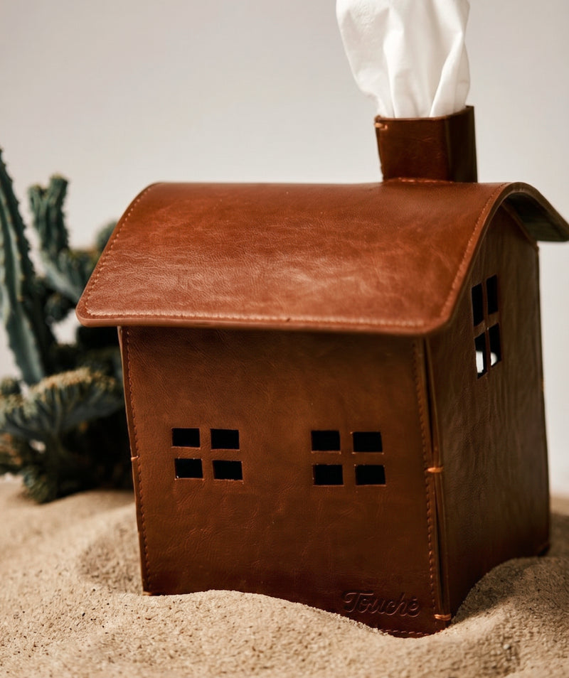 Leather House Tissue Case Brown